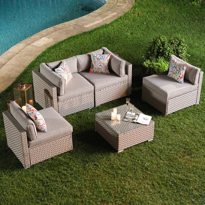 Wrought Studio 5-Piece Outdoor Furniture Set Warm Grey Wicker Sectional